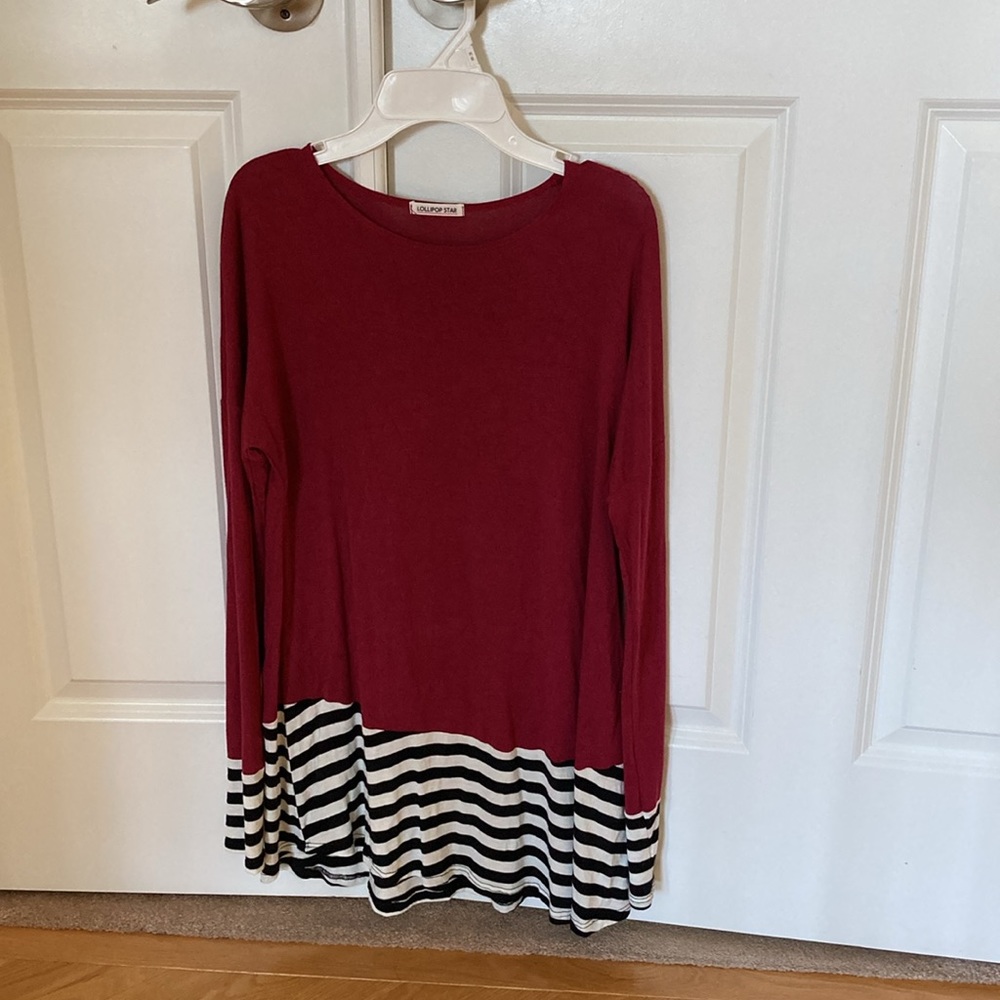 Woman’s shirt burgundy white and black stripes by Lollipop Star. Hardly wore. - Picture 9 of 10